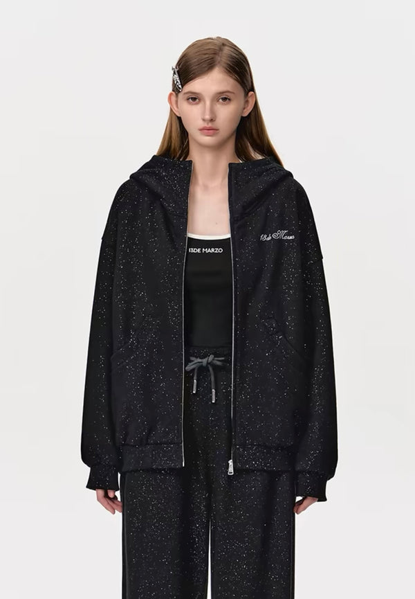 13DE MARZO 24FW 细闪拉链帽衫