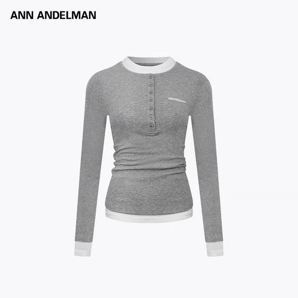 ANN ANDELMAN 24FW 假两件针织拼色打底衫