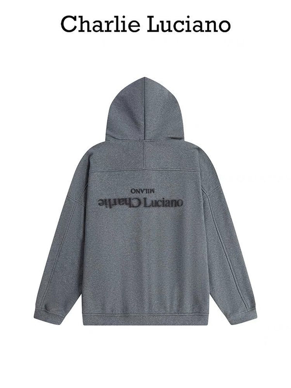 Charlie Luciano 模糊标识亮片拉链帽衫潮牌秋季新款宽松百搭卫衣