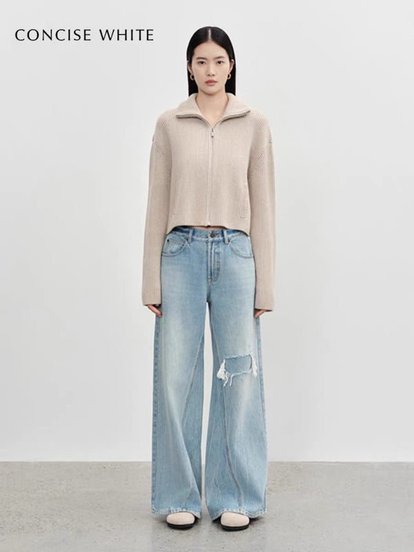 CONCISE-WHITE简白 24FW 羊绒立领拉链针织开衫