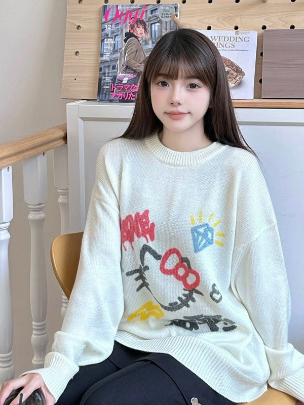 Sofitte 24AW HELLO KITTY涂鸦撞色印花毛衫