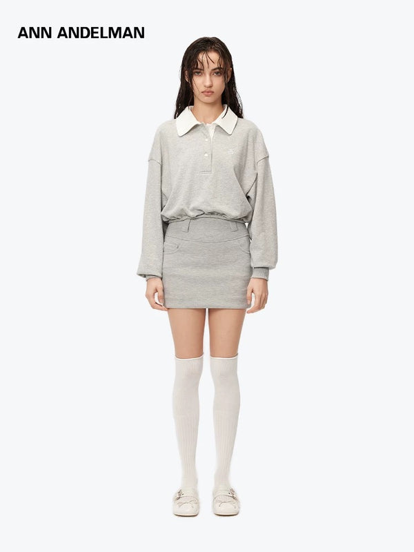ANN ANDELMAN 24FW 撞色polo领长袖+半身裙套装