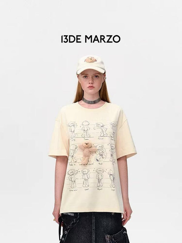 13DE MARZO 25SS 草稿熊插画T恤
