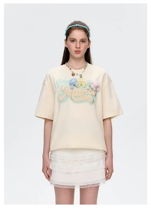 13DE MARZO 25SS 彩虹Logo小熊短袖