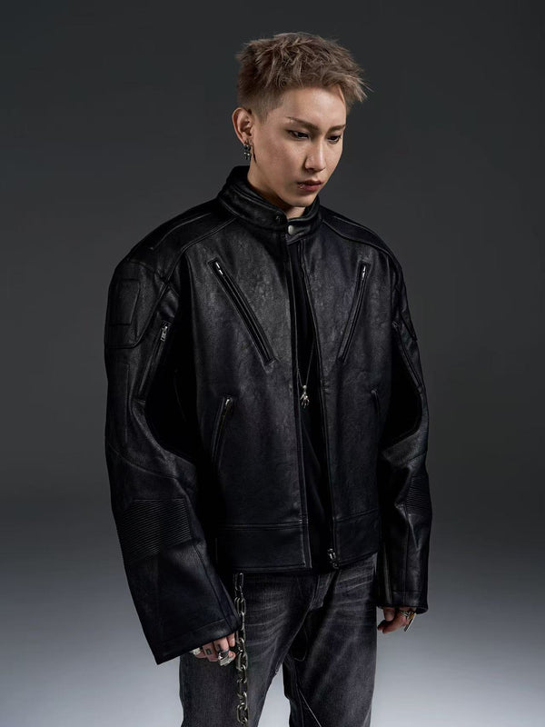 EODUP 24FW 重工拉链外骨骼弯刀机车夹克